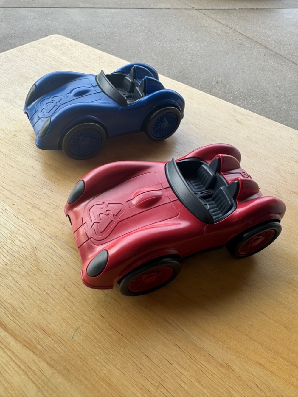 Set of two race cars by Green Toys, made in the USA with 100% recycled materials